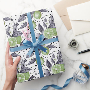 Papel De Presente aquarela detalhada de folhas verdes, lima