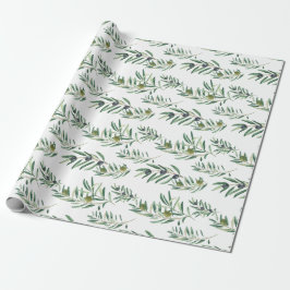 Papel De Presente Aquarela Estilo Country Francês Padrão Verde Oliva