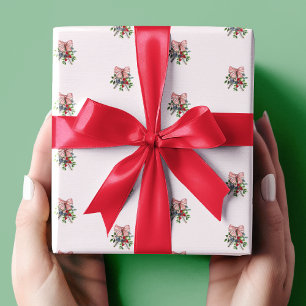 Papel De Presente Aquarela Evergreen, Frutas e Laço Branco Vermelho