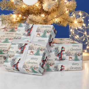 Papel De Presente Aquarela Feliz Natal Boneco de Neve
