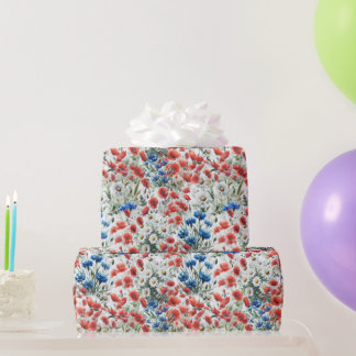 Papel de Presente Aquarela Flor Silvestre Papoula 