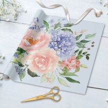 Aquarela Floral Azul Rosa Hortênsia Peônia Primave