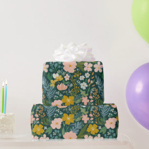 Papel De Presente Aquarela Floral Botânica Amarela Branca Vintage 