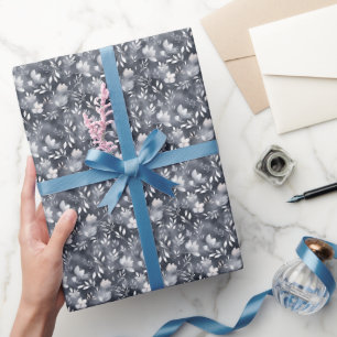 Papel De Presente Aquarela Floral Cinza