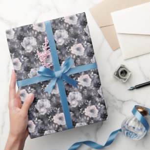 Papel De Presente Aquarela Floral Cinza
