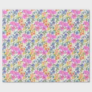 Papel De Presente Aquarela Floral de Flores Silvestres - Rosa Roxo P