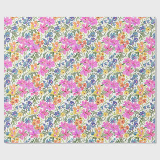 Papel De Presente Aquarela Floral de Flores Silvestres - Rosa Roxo P