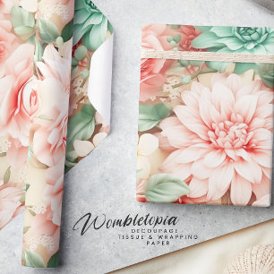 Papel De Presente Aquarela Floral de Pêssego Pastel Elegante