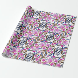 Papel De Presente Aquarela Floral em Azul Veneziano Cedro Rosa