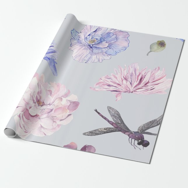 Papel De Presente Aquarela Floral Rosa Bege (Desenrolado)