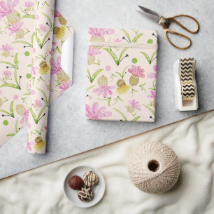 Papel De Presente Aquarela Flores Coloridas Pintadas à Mão