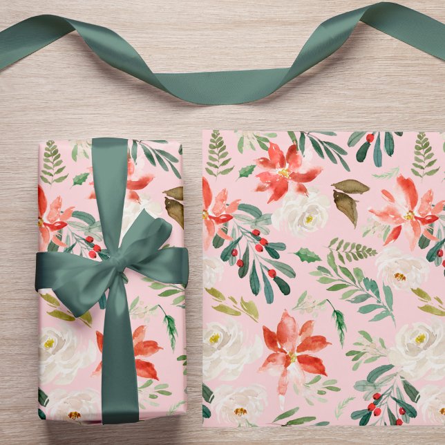 Papel De Presente Aquarela Flores De Inverno Holly Berries Patternad (The ribbon can be purchased separately - please see the collection)