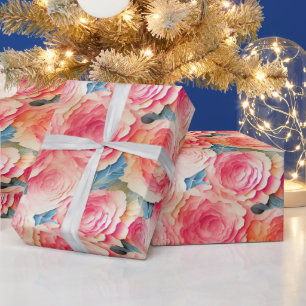 Papel De Presente Aquarela Flores de Primavera Pintadas Vibrantes