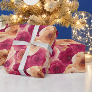 Papel De Presente Aquarela Flores de Primavera Rosa Vibrantes Pintad