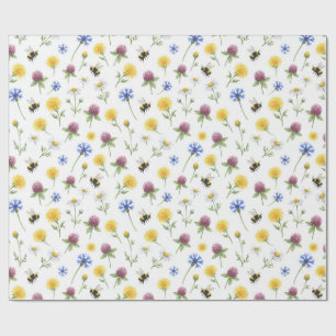 Papel De Presente Aquarela Flores Silvestres e Abelhas