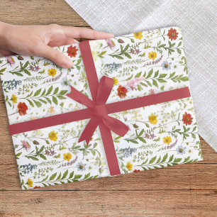Papel De Presente Aquarela Flores Silvestres Padrão Rústico Colorido