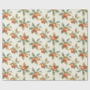 Papel De Presente Aquarela Fruta e Flores de Caqui 