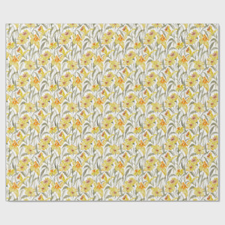 Papel De Presente Aquarela Jardim Floral de Narcisos Primavera