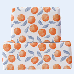 Papel De Presente Aquarela Laranjas Cítricas Mediterrâneo 