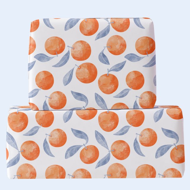 Papel De Presente Aquarela Laranjas Cítricas Mediterrâneo  (Mediterranean citrus oranges watercolor gift wrapping paper)