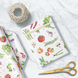 Papel De Presente Aquarela Legumes Frescos Coloridos
