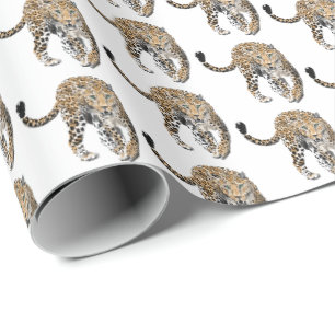 Papel De Presente aquarela leopardo gato da selva animal pintado ver