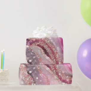 Papel De Presente Aquarela Lilás Rosa Brilho Ágata Tinta Álcool