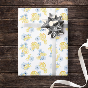 Papel De Presente Aquarela Limões Fatiados e Flores