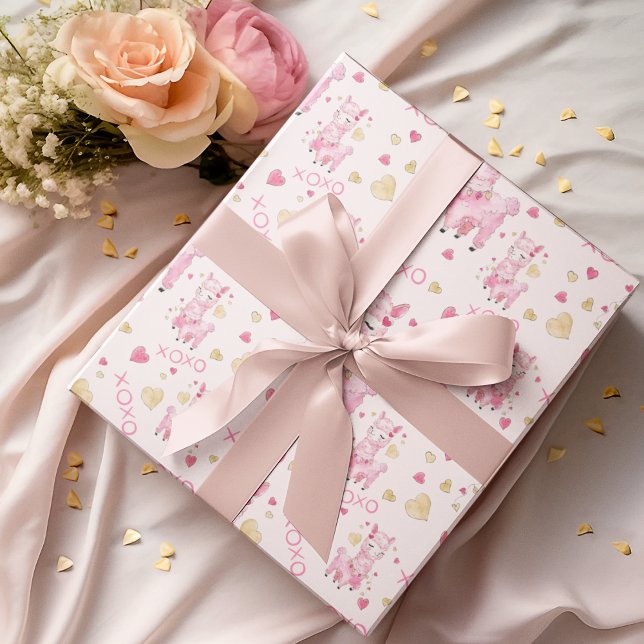 Papel De Presente Aquarela Llama Rosa XOXO (Criador carregado)