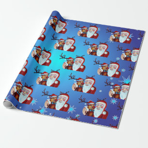 Papel De Presente Aquarela Magical Santa Claus Sorrindo Rudolph