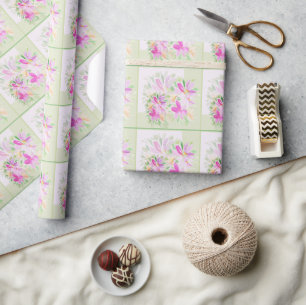Papel De Presente Aquarela Moderna Boho Lilás Floral Elegante