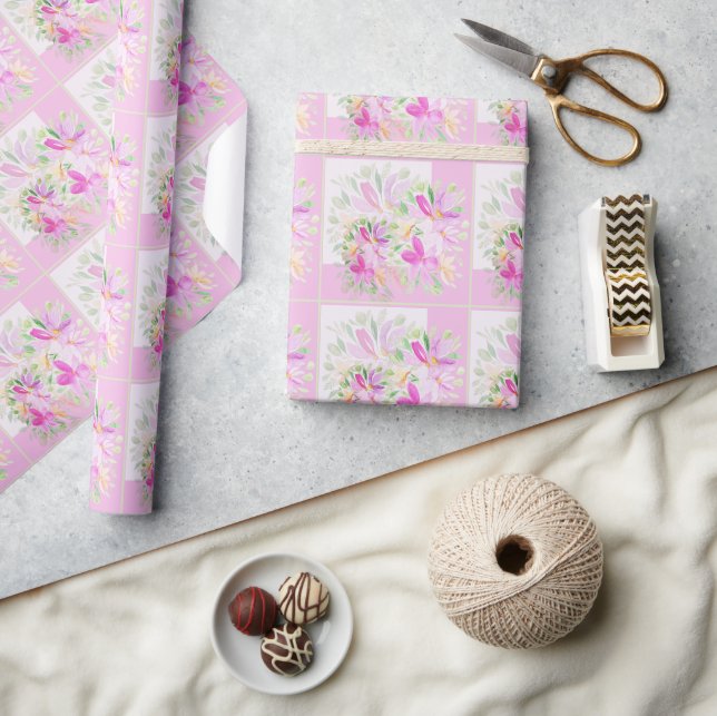 Papel De Presente Aquarela Moderna Boho Violeta Floral Elegante (Artesanato)