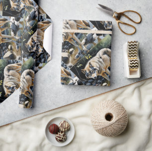 Papel De Presente Aquarela Natureza Selvagem Wolf Animal