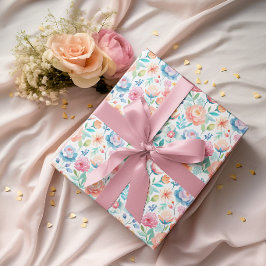 Papel De Presente Aquarela Pastel Floral | Botânica Feminina