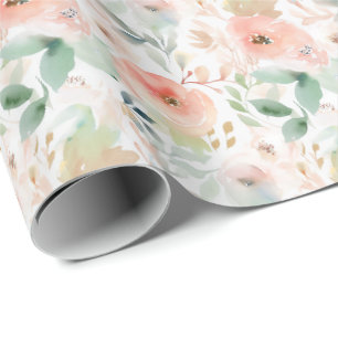 Papel De Presente Aquarela Pêssego Floral Elegante Romântico