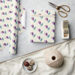 Papel De Presente Aquarela Pintada à Mão Floral Verde Roxo