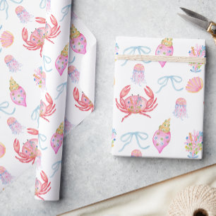 Papel De Presente Aquarela Preppy Costeira Alegre e Brilhante