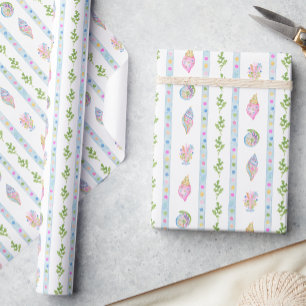 Papel De Presente Aquarela Preppy Costeira Alegre e Brilhante