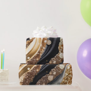 Papel De Presente Aquarela Preto e Dourado Brilho Ágata Tinta Alcoól