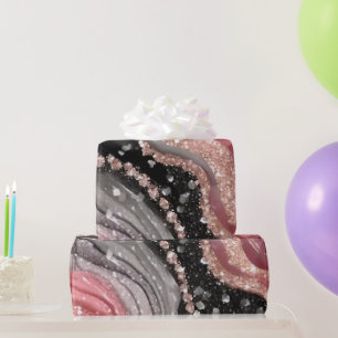 Papel De Presente Aquarela Preto e Rosa Glitter Ágata Tinta Álcool