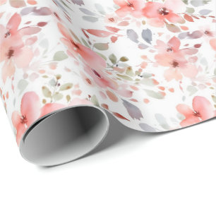 Papel De Presente Aquarela Romântica Pastel Coral Floral