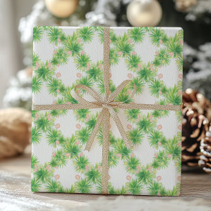 Papel De Presente Aquarela Rosa e Luzes Verdes Garland Natal