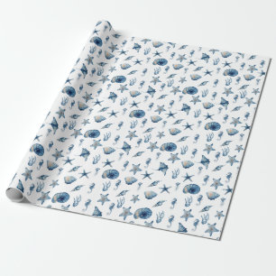 Papel De Presente Aquarela Sob O Padrão Marítimo
