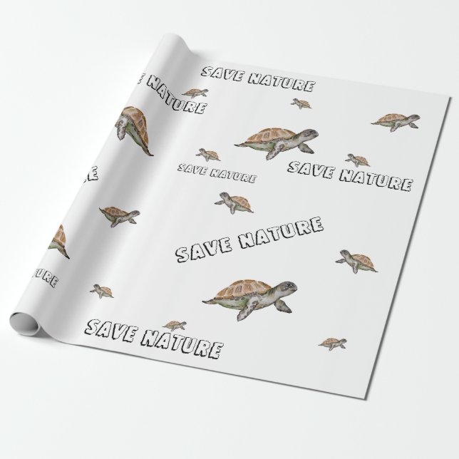 Papel De Presente Aquarela Turtle Salvar Natureza (Desenrolado)