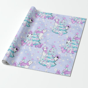 Papel De Presente Aquarela Urso Polar Fofo e Pinguim Natal