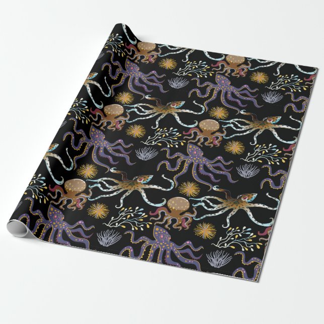 Papel De Presente Aquatic animals pattern | ocean underwater life 29 (Desenrolado)