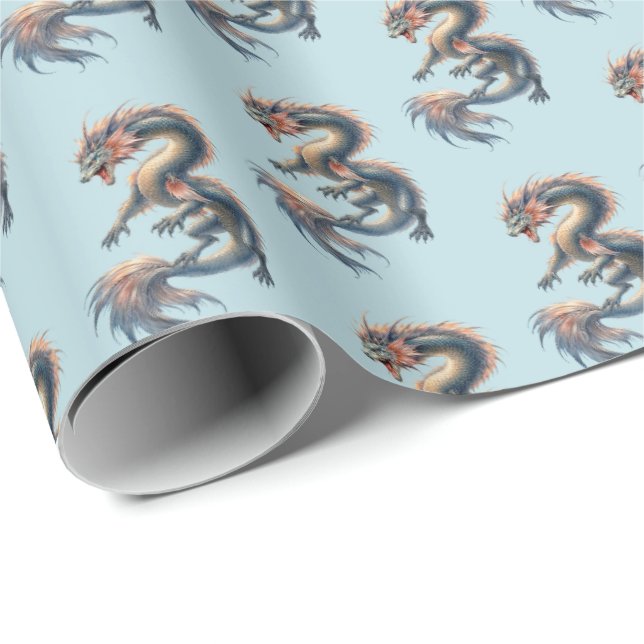 Papel De Presente Aquatic Dragon (Ponta do rolo)