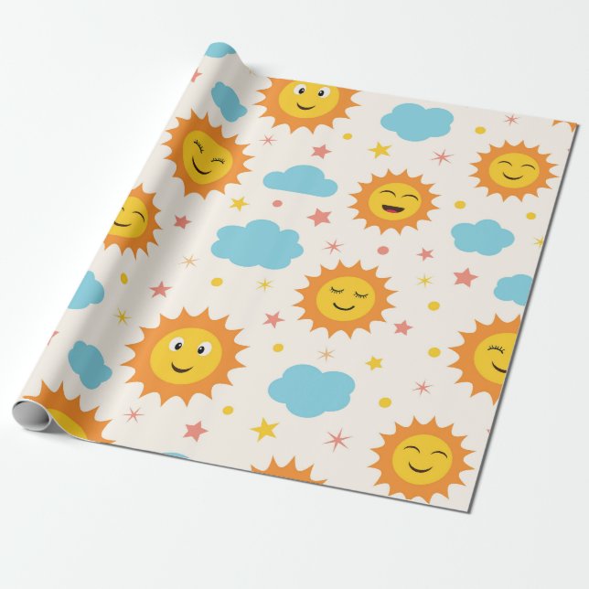 Papel De Presente Aqui Vem O Sol Chuveiro De Bebê  (Desenrolado)