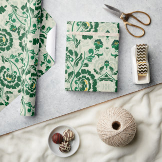 Papel De Presente Árabe Elegante geométrica floral verde marroquino