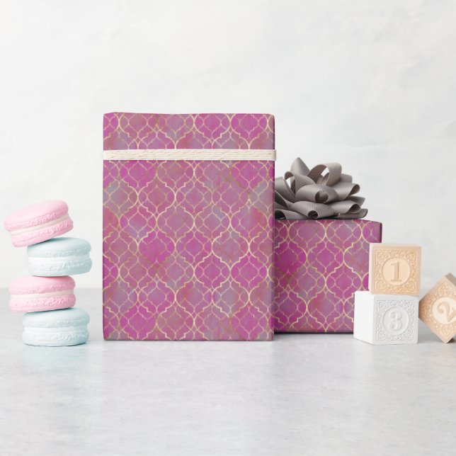 Papel De Presente Árabe rosa e Dourado (Chá de bebê)